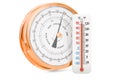 Weather forecasting concept. Barometer with thermometer, 3D rendering