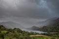A weather front moving through Nant Gwynant and a choppy Llyn Gwynant in the Snowdonia National Park Royalty Free Stock Photo
