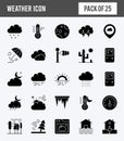 25 Weather Glyph icon pack. vector illustration