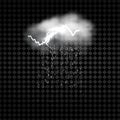 Weather icon with cloud, heavy fall rain and lightning on transparent background