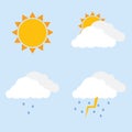 Weather icon. Partly cloudy, light rain, storm. Cloud, sun, drops of rain. Royalty Free Stock Photo