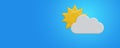 Weather icon. Partly cloudy Weather forecast info icon on blue. Climate weather element. Trendy banner for Metcast report, meteo