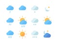 Weather icon set. Climatic changes in world heavy rainfall cold moderate clouds sunny month snowfall cloudy day clear Royalty Free Stock Photo