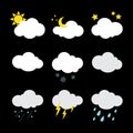 Weather icons set on black background, Flat design, Vector illustration Royalty Free Stock Photo