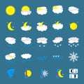 Weather Icon Set. Flat Symbols are Isolated. Blue Background. Cartoon Art Vector Illustrations. Vector Royalty Free Stock Photo