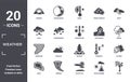 weather icon set. include creative elements as rainbow, night, earthquake, wildfire, tornado, hurricane filled icons can be used