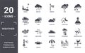 weather icon set. include creative elements as summer, blizzard, cloudy night, meteorology, overcast, isobars filled icons can be