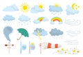 Weather icon set, meteorology rain snow sun icon vector illustration. Storm cloud symbol, climate, wind and cold Royalty Free Stock Photo