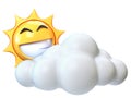 Weather icon Sunny with clouds, sun emoji with cartoon cloud