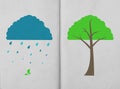 Weather icon and tree on hand made paper