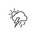 Linear style rainy and sunny cloud icon. Simple weather isolated cloud on white background. Flat vector symbol eps10 Royalty Free Stock Photo