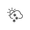 Linear style snowy cloud and sun icon. Simple weather isolated cloud on white background. Flat vector symbol eps10 Royalty Free Stock Photo