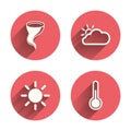 Weather icons. Cloud and sun. Storm symbol Royalty Free Stock Photo