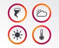 Weather icons. Cloud and sun. Storm symbol. Royalty Free Stock Photo