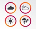 Weather icons. Cloud and sun. Storm symbol. Royalty Free Stock Photo