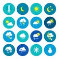 Weather icons. Weather emblem. Round icons with weather symbols and phases of the moon. Royalty Free Stock Photo