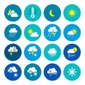 Weather icons. Weather emblem. Round icons with weather symbols and phases of the moon. Royalty Free Stock Photo