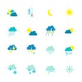 Weather icons. Weather emblem. Round icons with weather symbols and phases of the moon. Royalty Free Stock Photo