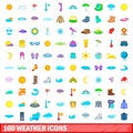 100 weather icons set, cartoon style Royalty Free Stock Photo