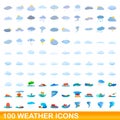 100 weather icons set, cartoon style Royalty Free Stock Photo