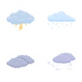 Weather icons set cartoon vector. Various cloud with rain thunderstorm and wind Royalty Free Stock Photo