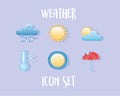 Weather icons set cloud rain sun cold umbrella night moon Royalty Free Stock Photo