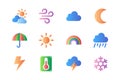 Weather icons set in color flat design. Vector pictograms Royalty Free Stock Photo