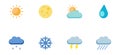 Weather icons set in flat style. Vector Royalty Free Stock Photo