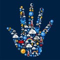 Weather Icons set in hand shape Royalty Free Stock Photo