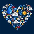 Weather icons set in heart shape Royalty Free Stock Photo