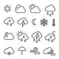 Weather icons set in line style. cloud, snowflake, wind, sun, strom vector icon. climate sign symbol. Royalty Free Stock Photo