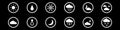 Weather icons set. Modern white pictograms forecast design apps. Trendy flat style vector illustration isolated on black Royalty Free Stock Photo