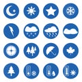 Weather icons set over blue