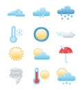 Weather icons set, rainy winter summer sun night moon cloud sun hot and cold Royalty Free Stock Photo