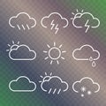 Weather icons set, sign cloud with sun and lightning. Vector flat design Royalty Free Stock Photo