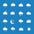Weather Icons Set - White Icons for Weather Conditions on Blue Background Royalty Free Stock Photo