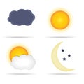 Weather Icons with Sun, Cloud, Rain and Moon Vector Illustration Royalty Free Stock Photo