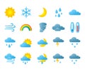 Weather icons. Sun clouds rain and wind interface icons for forecast application. Vector meteo symbol set Royalty Free Stock Photo