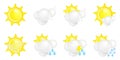 Weather icons. Thunderstorm lightning, rain and snow clouds. symbols for meteo forecast app. Vector illustrations set