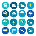 Weather icons. Weather emblem. Round icons with weather symbols and phases of the moon. Royalty Free Stock Photo