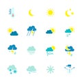 Weather icons. Weather emblem. Round icons with weather symbols and phases of the moon. Royalty Free Stock Photo