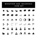 Weather and insurance icon set with black color glyph style design Royalty Free Stock Photo