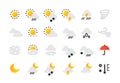 Weather line icons. Interface infographic elements with outline sun clouds rain fog wind symbols. Vector flat day and