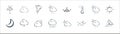 weather line icons. linear set. quality vector line set such as wind, wind, fog, moon, rain, tornado, sunrise, cloud