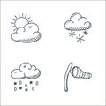 weather line icons. linear set. quality vector line set such as windsock, raining, snowfall