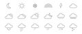 Weather line icons set. Outline meteorology shapes. Collection of thin modern symbols of weather. Sun, rain, moon, cloud Royalty Free Stock Photo