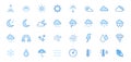 Weather line icons set. Sun, rain, thunder storm, dew, wind, snow cloud, night sky minimal vector illustrations. Simple