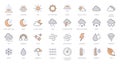 Weather line icons set. Sun, rain, thunder storm, dew, wind, snow cloud, night sky minimal vector illustrations. Simple Royalty Free Stock Photo