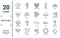 weather linear icon set. includes thin line waning moon, sleet, thundersnow, icy, humidity, gust, anemometer icons for report,