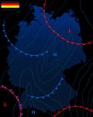 Weather map of the Germany. Meteorological forecast on a dark background. Editable vector illustration of a generic weather map